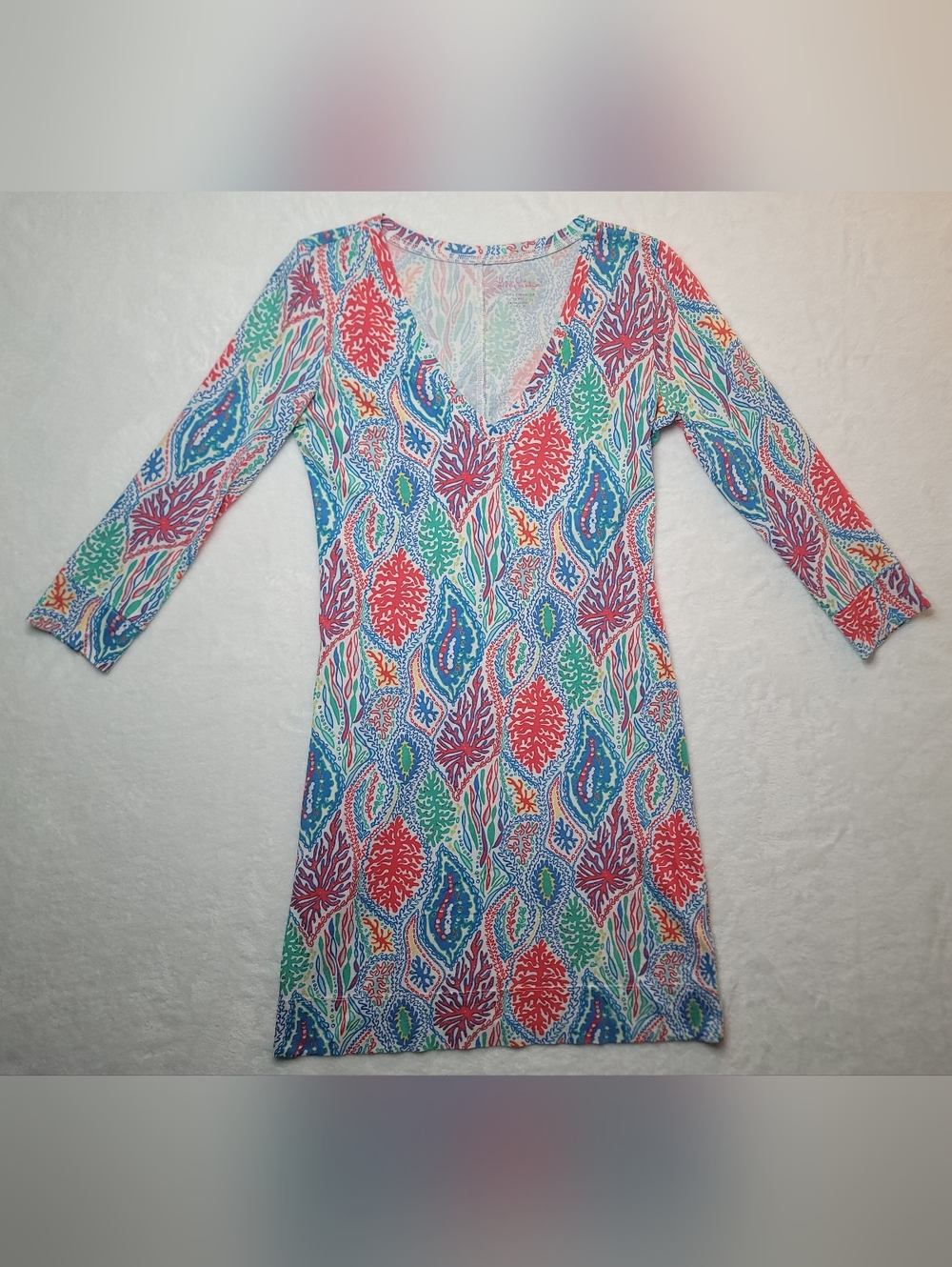Lilly Pulitzer Let Minnow Christie Mini Dress XS V-Neck Pima Cotton 3/4 Sleeves